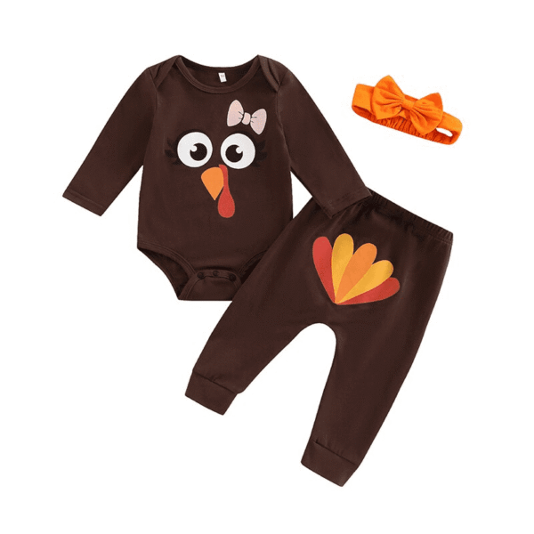 3pcs Turkey Print Romper Set