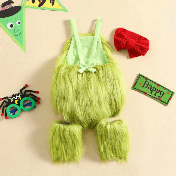 Infant Green Furry Grinch Costume With Headband