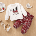 2pcs Baby Girl Rabbit Print Long sleeve Sweatshirt and Trouser Set