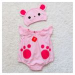 Pink Bear Baby Romper With Cap