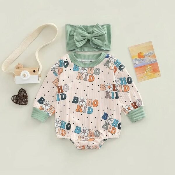 Infant Cute Letter Print Bodysuit With Headband