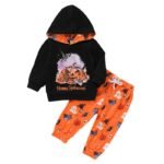 2Pcs Pumpkin Printed Halloween Outfit