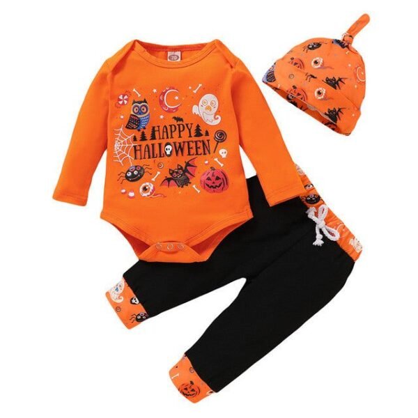Halloween 3pcs Pumpkin Printed Long Sleeve Romper
