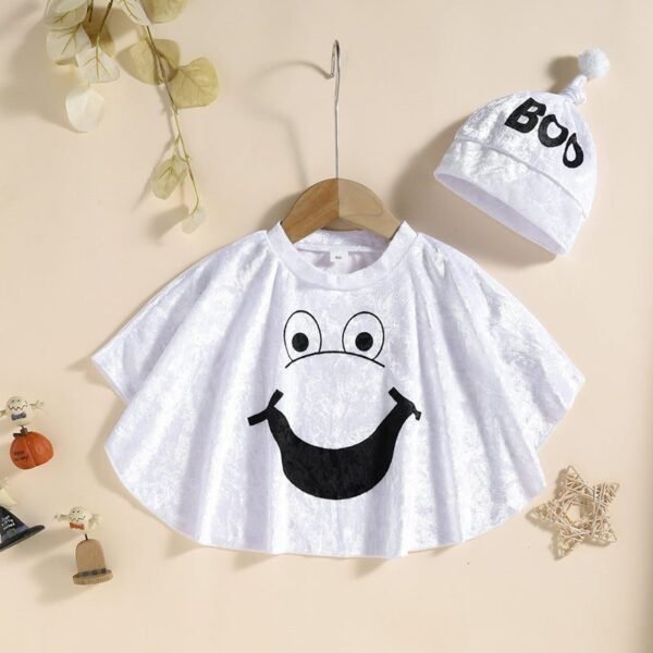 Kids Ghost Print Cape With Hat With Hat