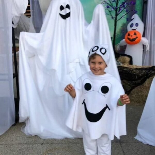 Kids Ghost Print Cape With Hat With Hat