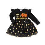 Halloween Girls Pumpkin Print Lace Long Dress