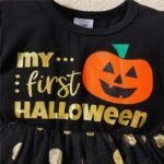 Halloween Girls Pumpkin Print Lace Long Dress