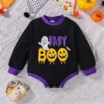 Infant Ghost Letter Printed Sweatshirt Romper