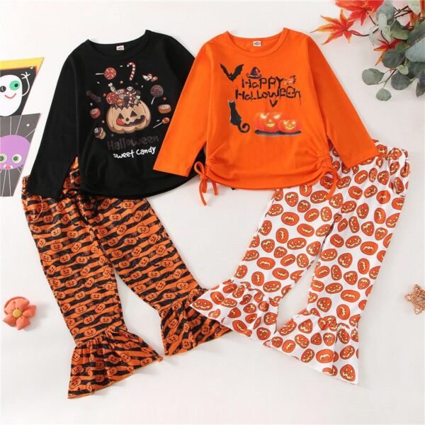 Long Sleeve Pumpkin printed Top Bell Bottoms