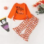 Long Sleeve Pumpkin printed Top Bell Bottoms