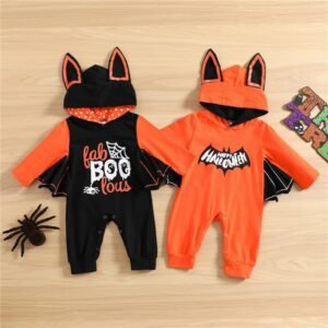 Batwing Sleeve Pumpkin & Letter Print Jumpsuit with Hat Set