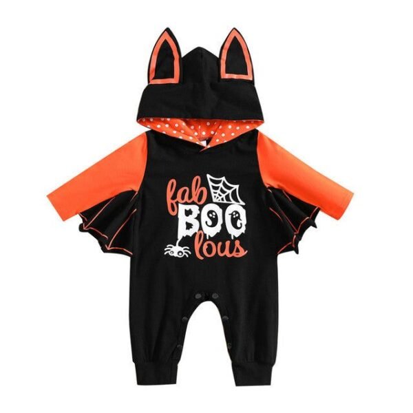 Batwing Sleeve Pumpkin & Letter Print Jumpsuit with Hat Set