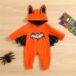 Batwing Sleeve Pumpkin & Letter Print Jumpsuit with Hat Set