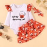 Halloween 3pcs Pumpkin Onesie Skirt With Headband