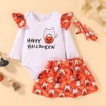 Halloween 3pcs Pumpkin Onesie Skirt With Headband