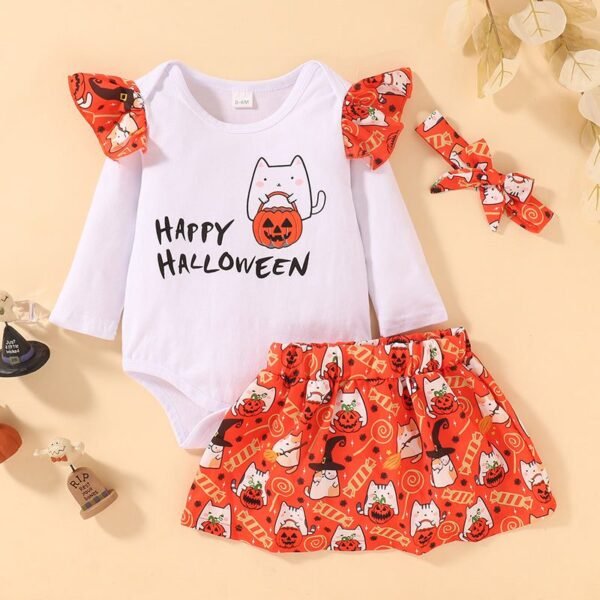 Halloween 3pcs Pumpkin Onesie Skirt With Headband