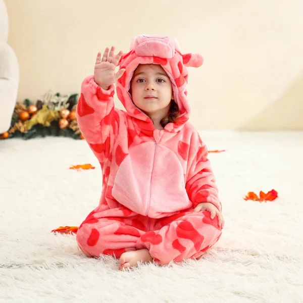 Pink Cow Baby Onesie – Fluffy Hooded Winter Costume for Girls