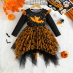 Girls Halloween Bat Dress – Cute Spider Web Tulle Party Outfit