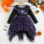 Girls Halloween Bat Dress – Cute Spider Web Tulle Party Outfit