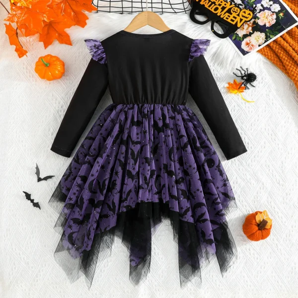 Girls Halloween Bat Dress – Cute Spider Web Tulle Party Outfit