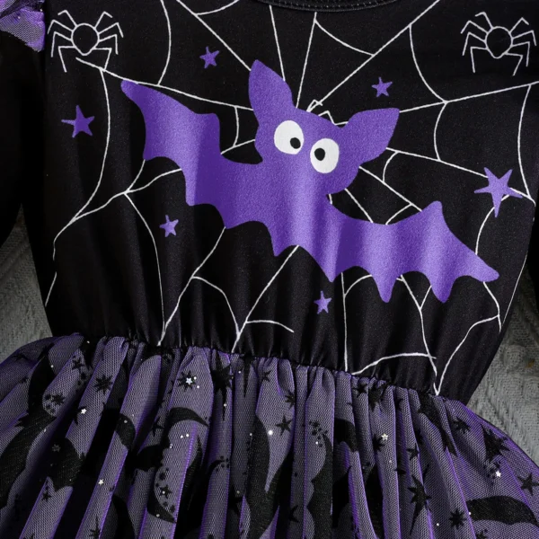 Girls Halloween Bat Dress – Cute Spider Web Tulle Party Outfit