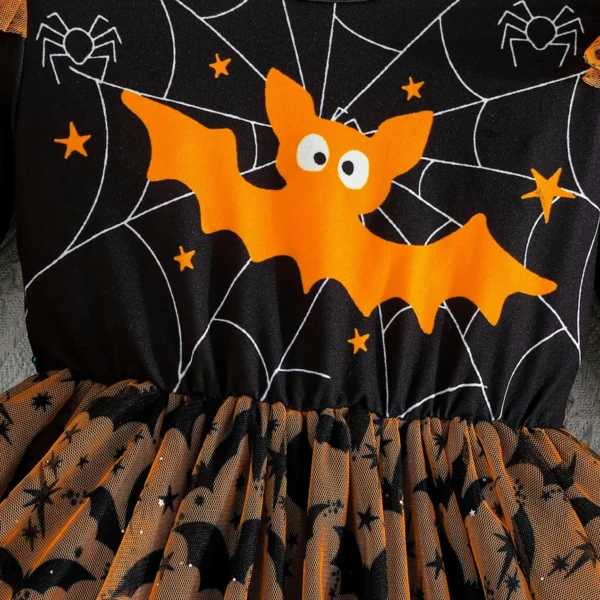 Girls Halloween Bat Dress – Cute Spider Web Tulle Party Outfit