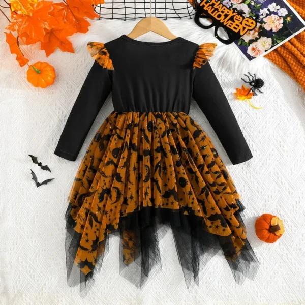 Girls Halloween Bat Dress – Cute Spider Web Tulle Party Outfit