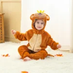 Monkey Baby Onesie with Crown – Plush Hooded Costume