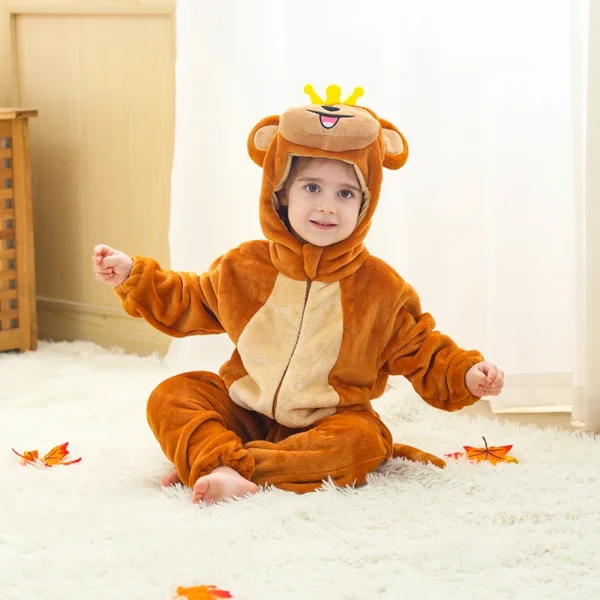 Monkey Baby Onesie with Crown – Plush Hooded Costume